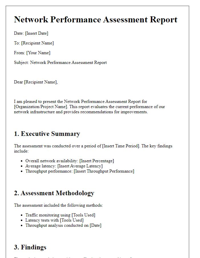 Letter template of network performance assessment report