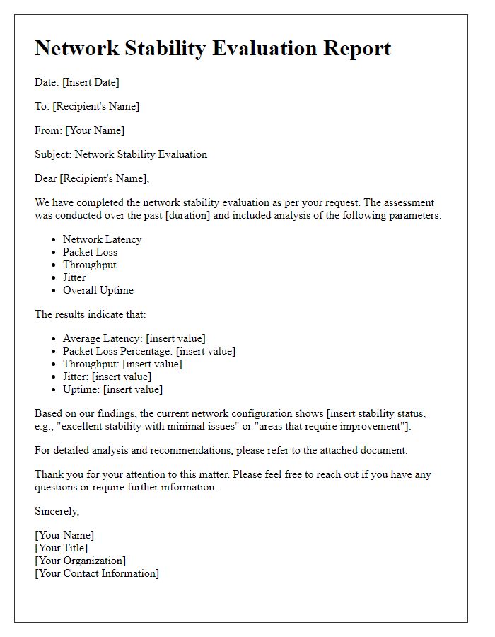 Letter template of network stability evaluation