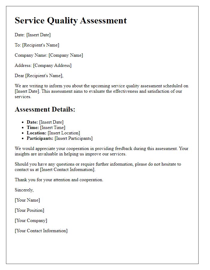 Letter template of service quality assessment