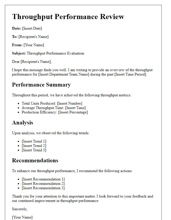 Letter template of throughput performance document