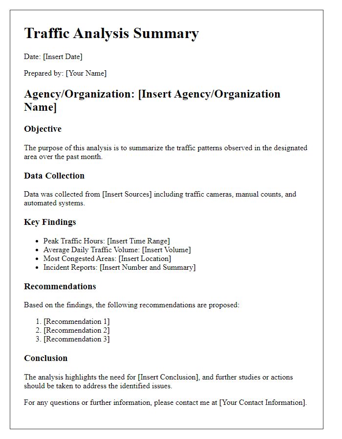 Letter template of traffic analysis summary