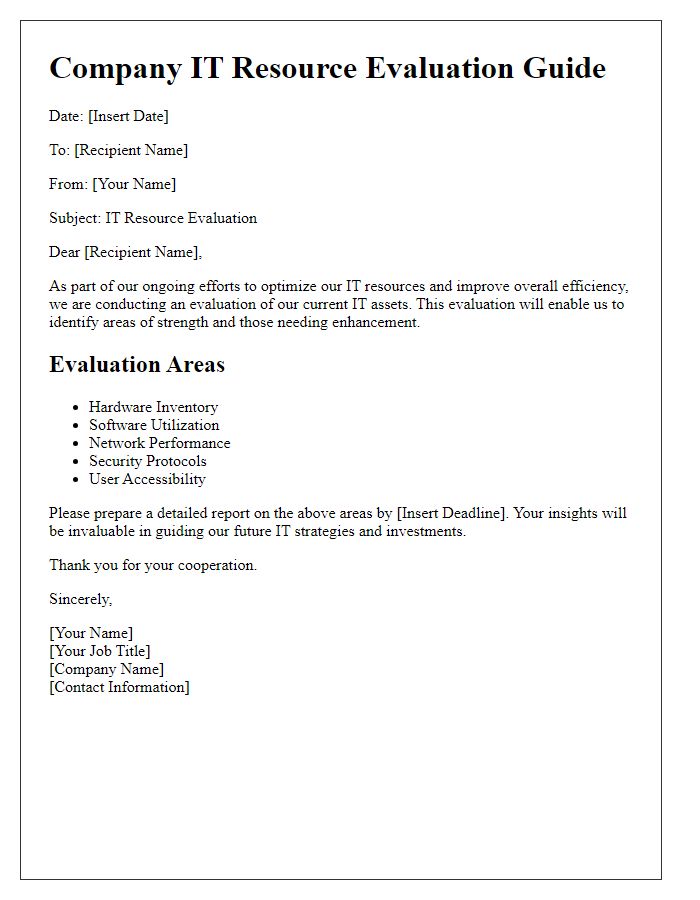 Letter template of Company IT Resource Evaluation Guide