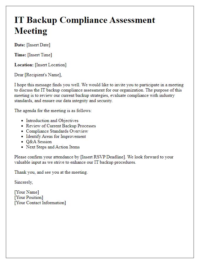 Letter template of IT backup compliance assessment meeting