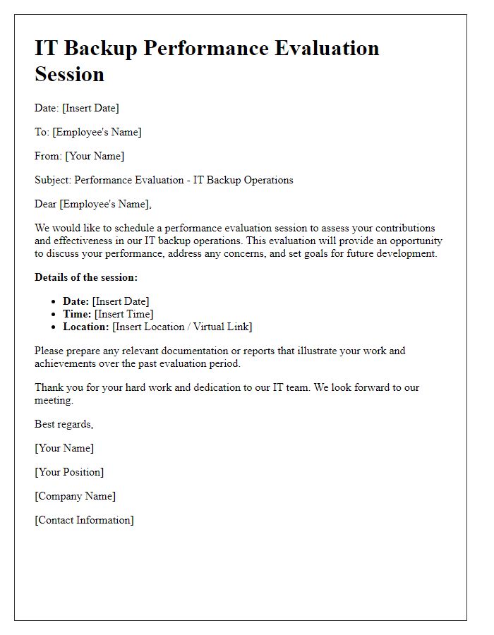 Letter template of IT backup performance evaluation session