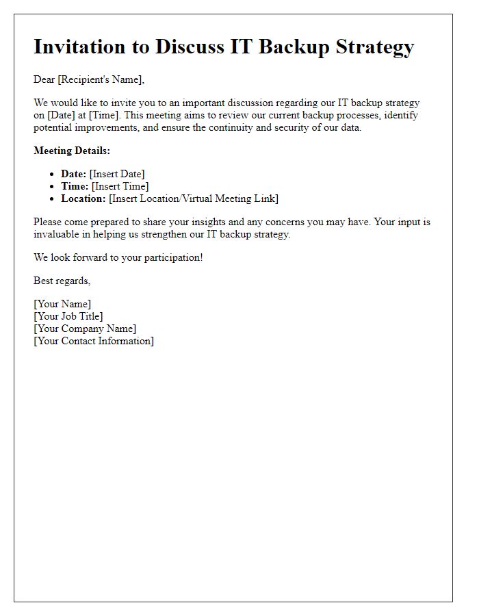 Letter template of IT backup strategy discussion invitation