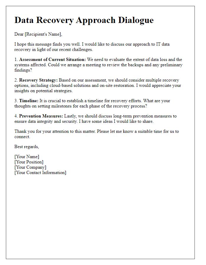 Letter template of IT data recovery approach dialogue