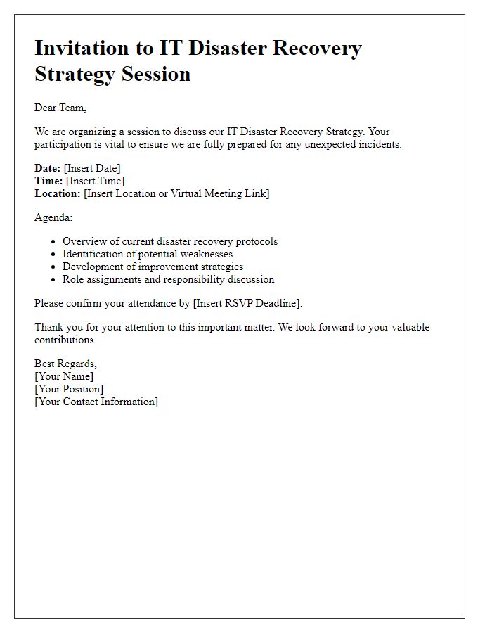 Letter template of IT disaster recovery strategy session