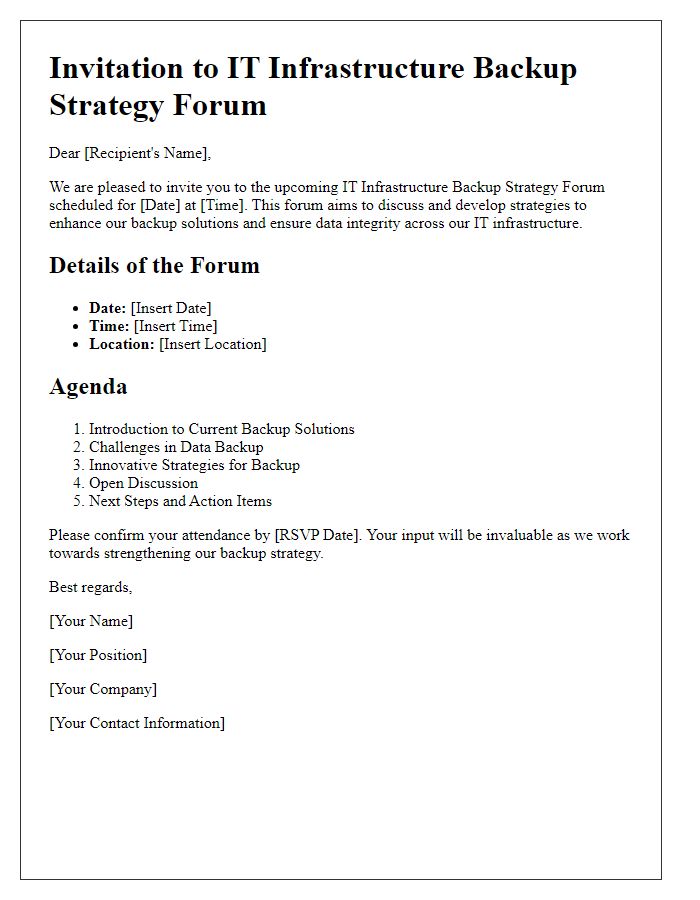 Letter template of IT infrastructure backup strategy forum