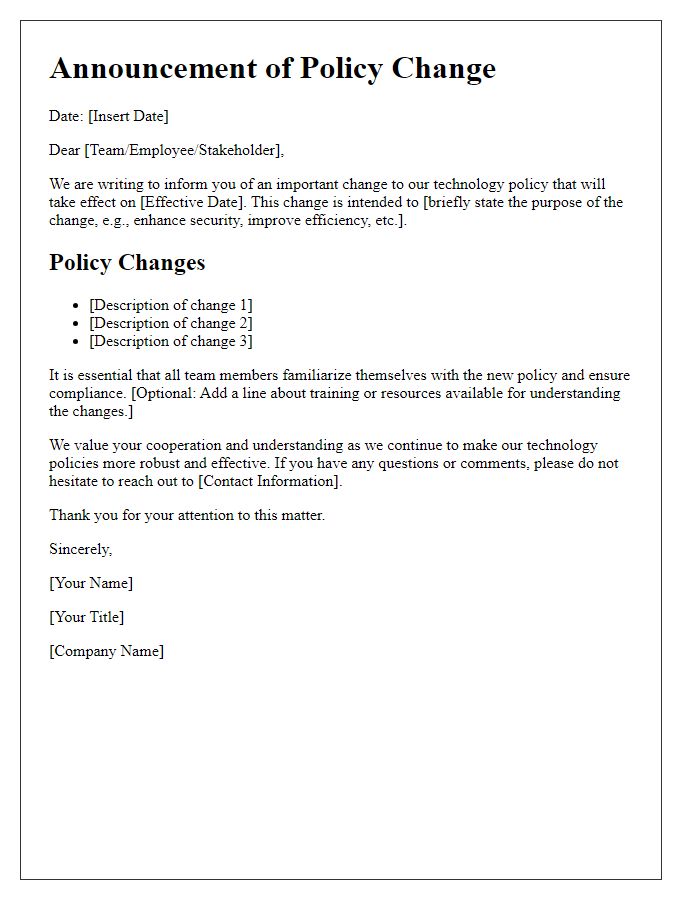 Letter template of tech policy change announcement