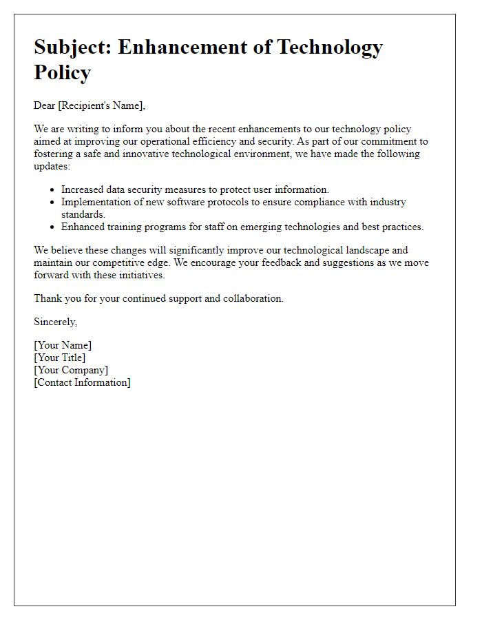 Letter template of tech policy enhancement communication