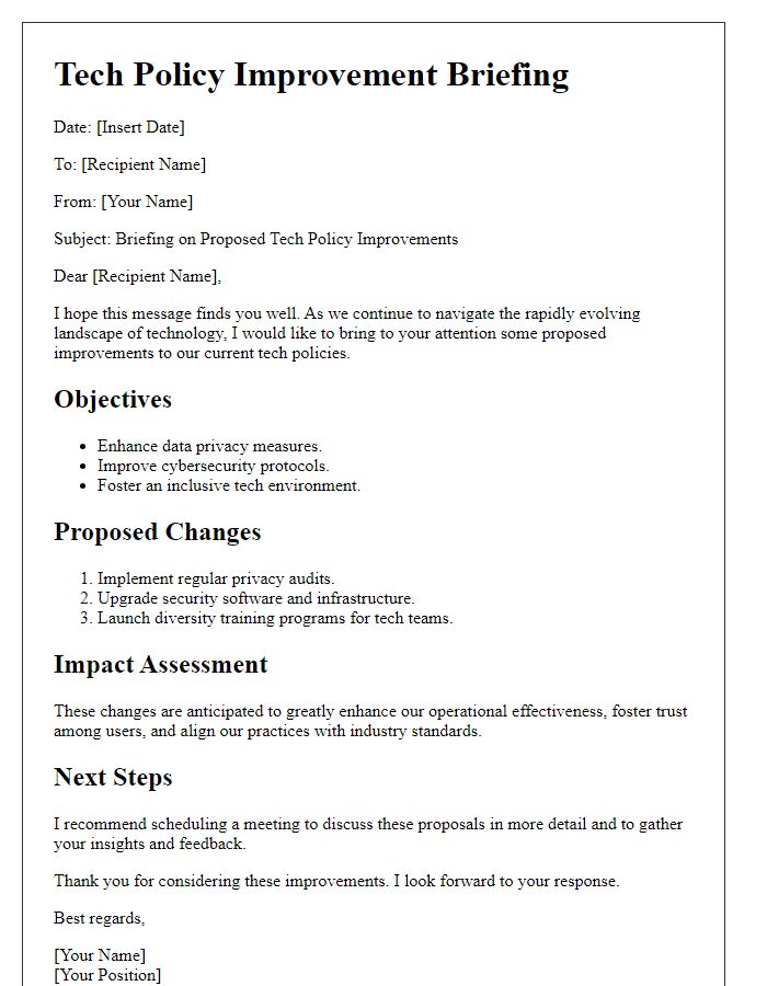 Letter template of tech policy improvement briefing