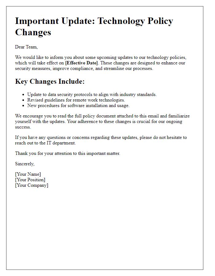 Letter template of tech policy update notification