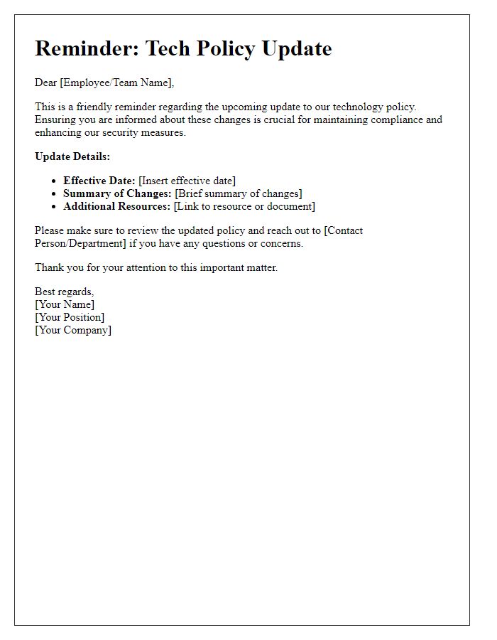 Letter template of tech policy update reminder