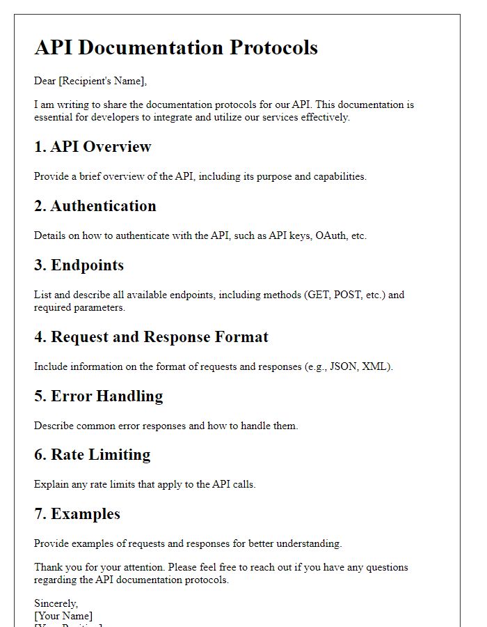 Letter template of API documentation protocols