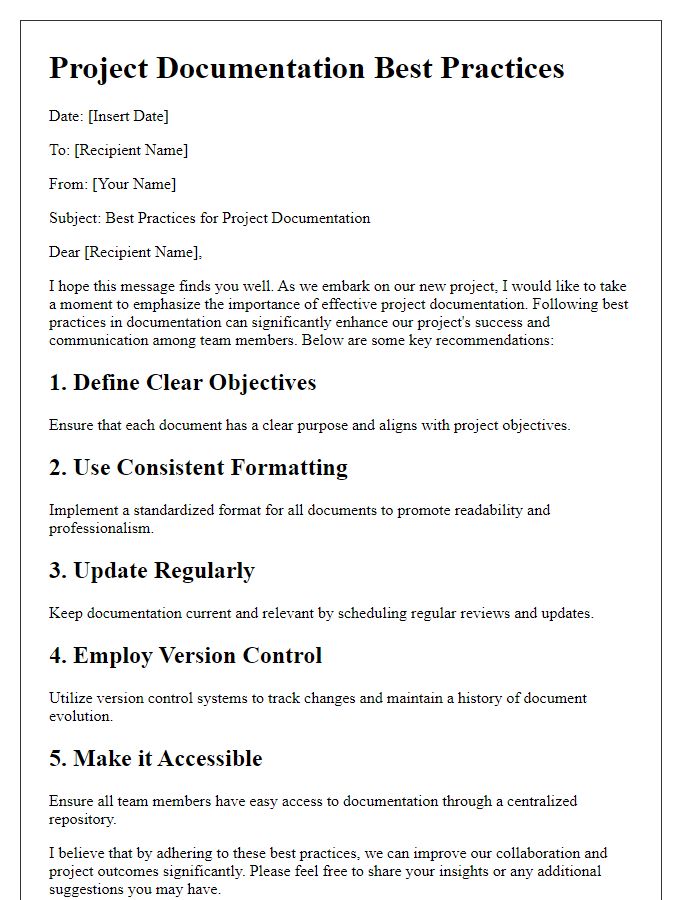 Letter template of project documentation best practices