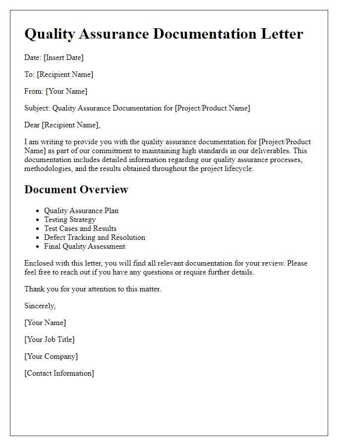 Letter template of quality assurance documentation