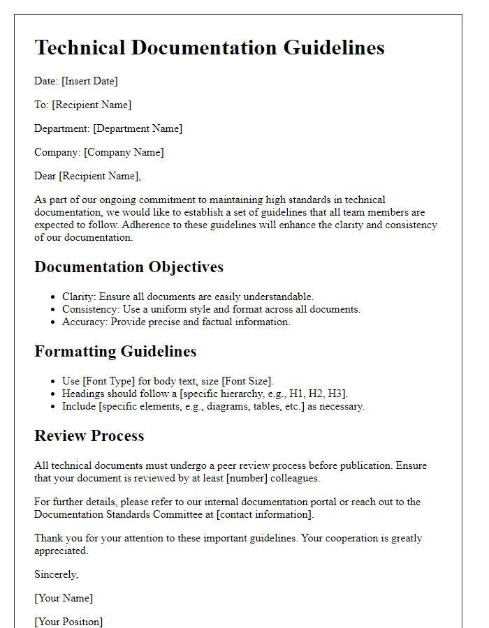 Letter template of technical documentation guidelines