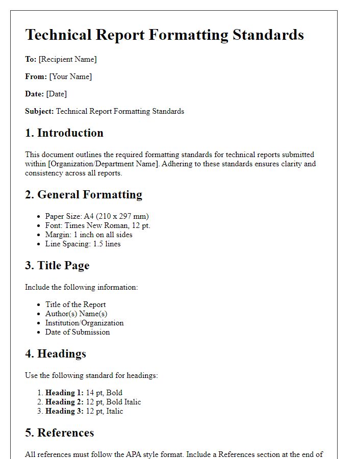 Letter template of technical report formatting standards