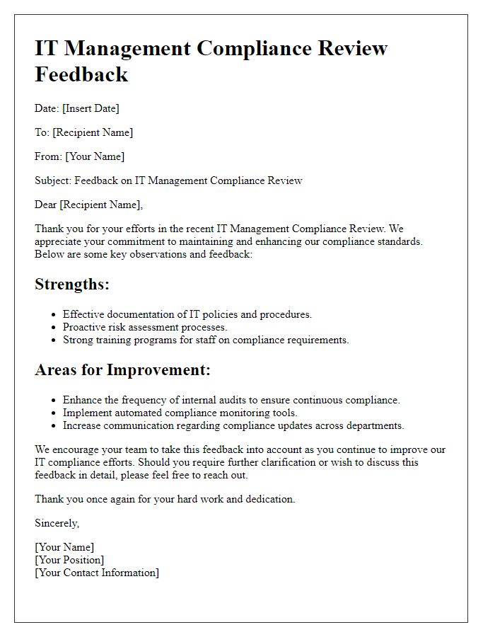 Letter template of IT management compliance review feedback