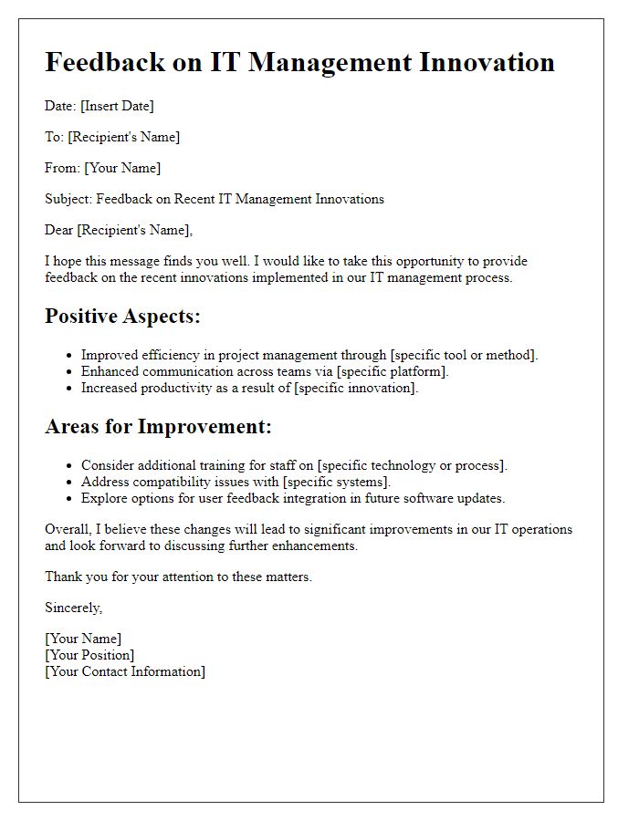 Letter template of IT management innovation feedback