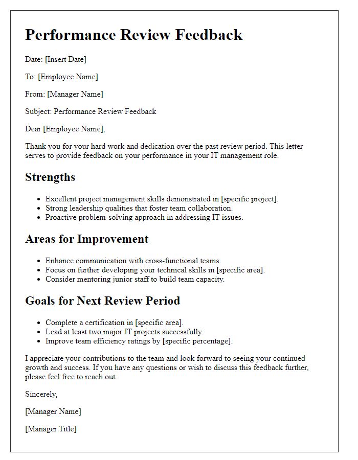 Letter template of IT management performance review feedback