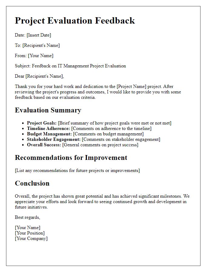 Letter template of IT management project evaluation feedback