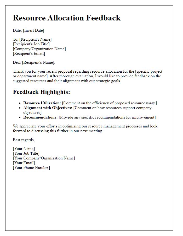 Letter template of IT management resource allocation feedback