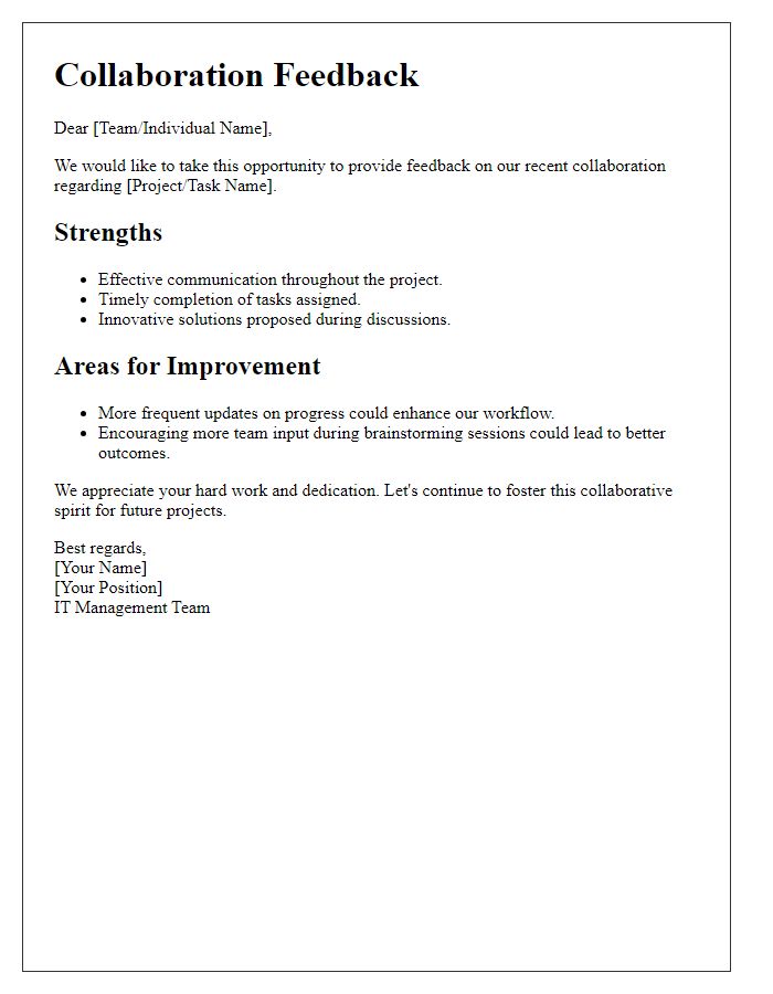 Letter template of IT management team collaboration feedback