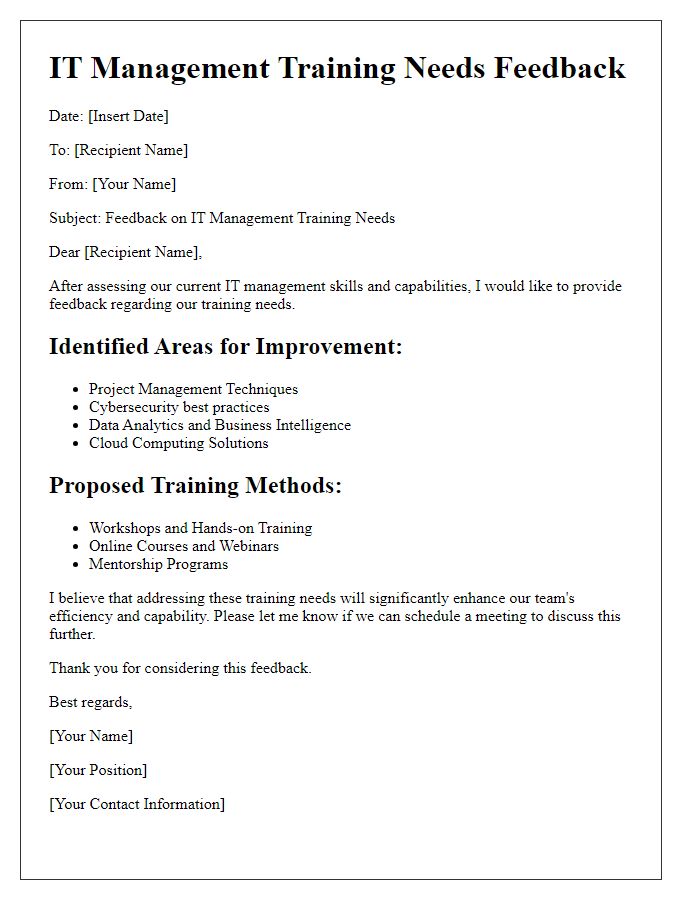 Letter template of IT management training needs feedback