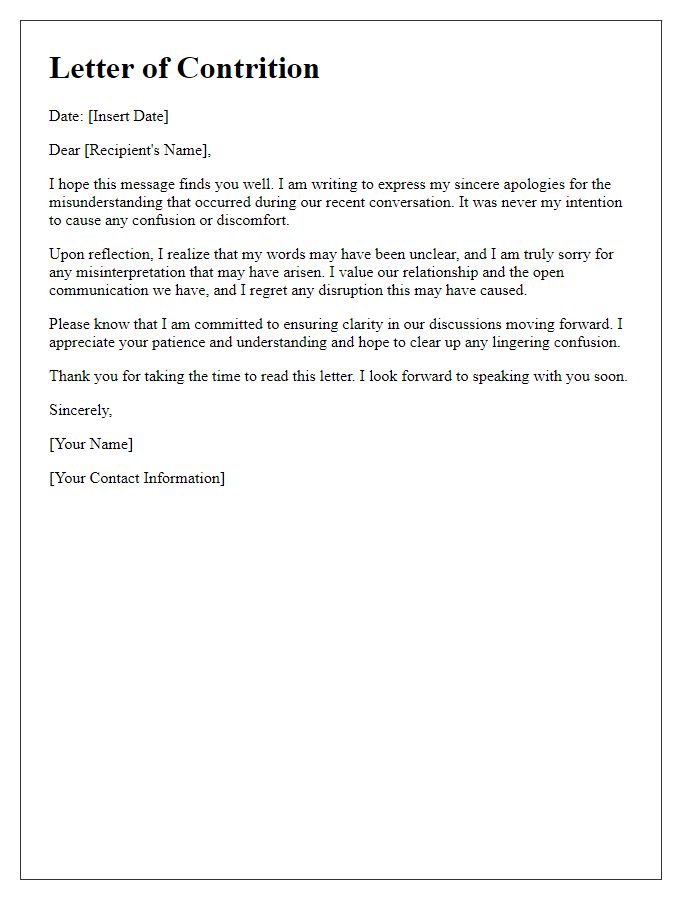 Letter template of contrition for a conversational mix-up