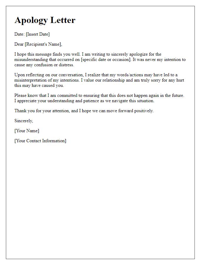 Letter template of sincere apology for a misunderstanding