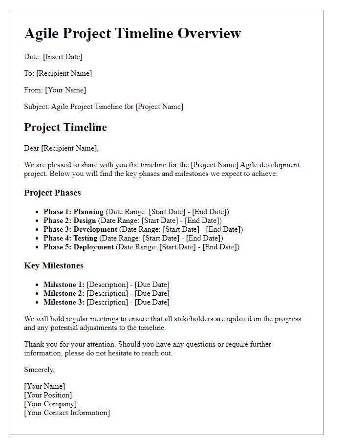 Letter template of agile project timeline for software development