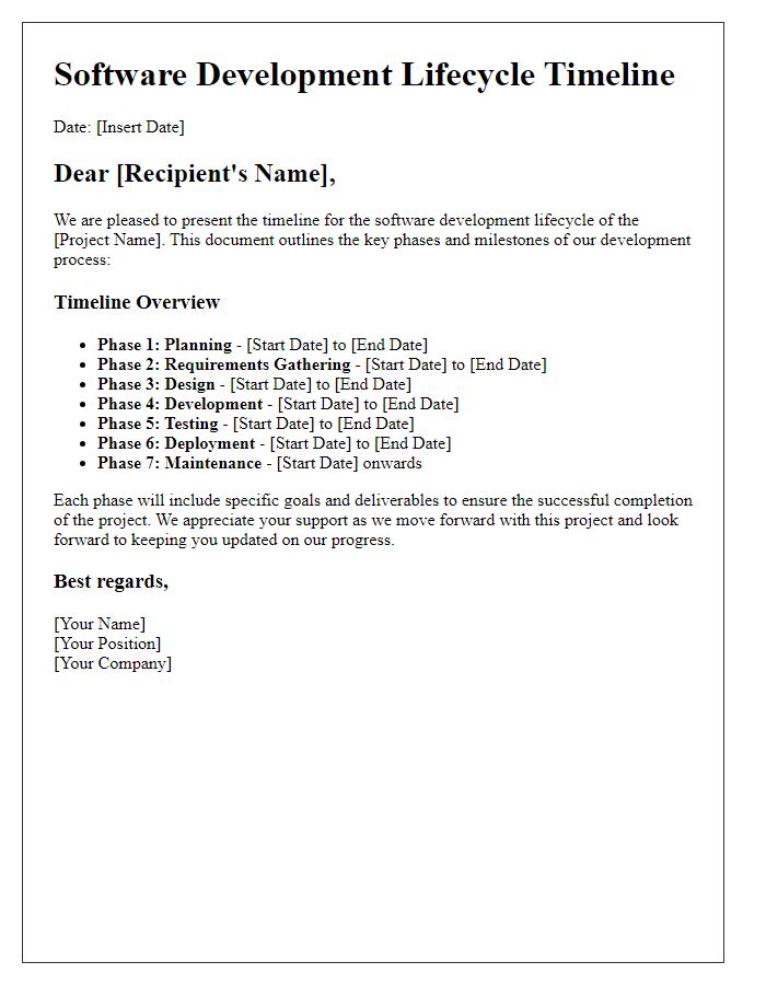 Letter template of software development lifecycle timeline