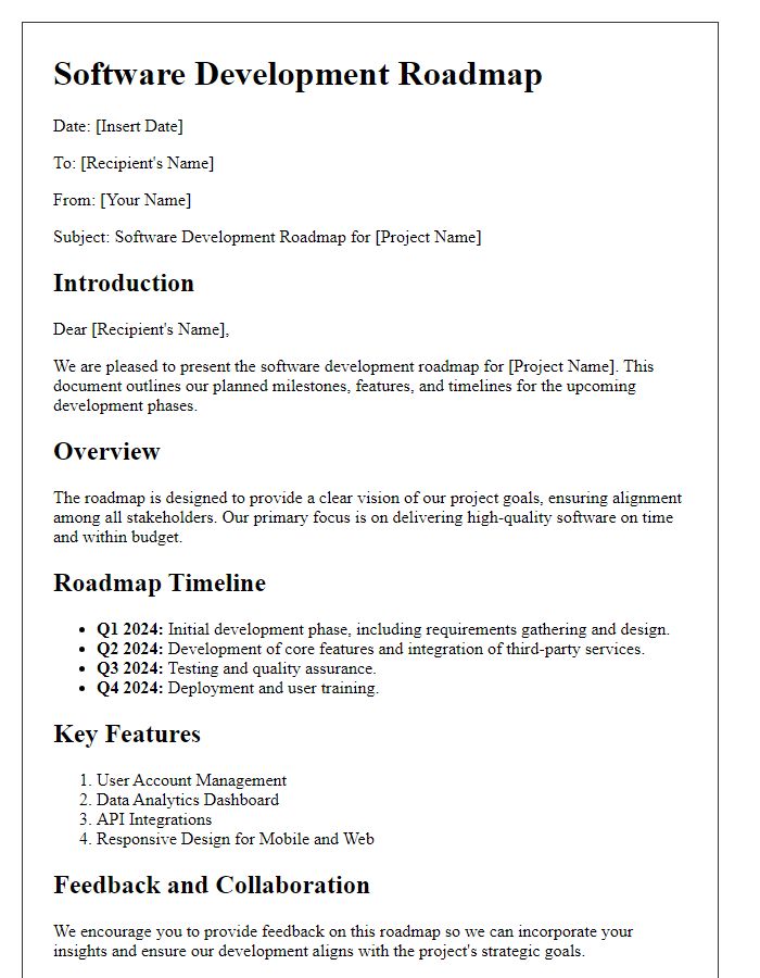 Letter template of software development roadmap