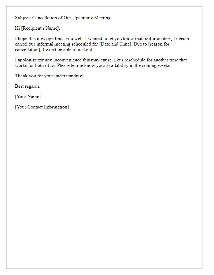 Letter template of informal meeting cancellation