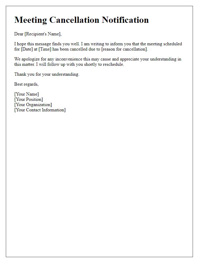 Letter template of pressing meeting cancellation notification