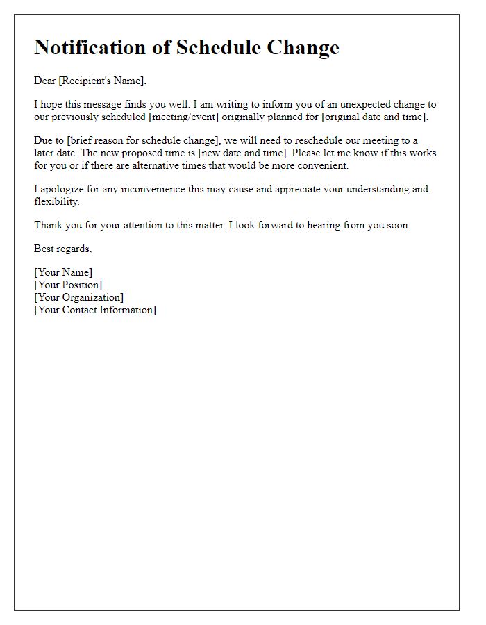 Letter template of unexpected schedule change