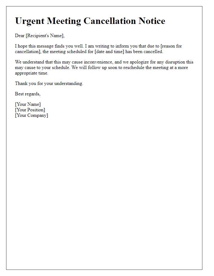 Letter template of urgent meeting cancellation notice