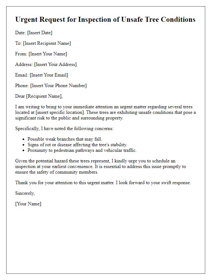 Letter template of urgency request for unsafe tree conditions