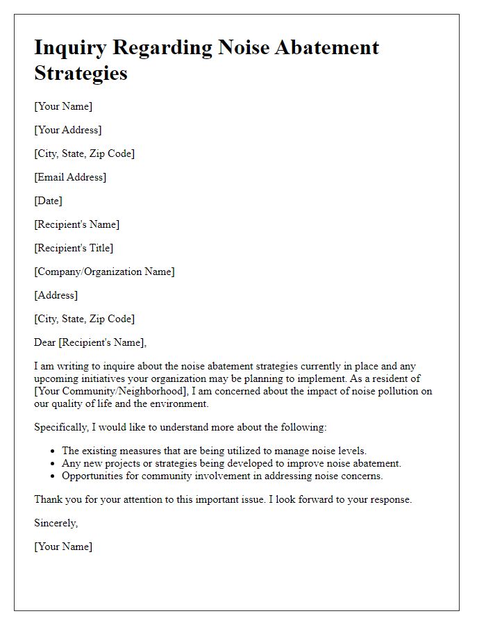 Letter template of inquiry regarding noise abatement strategies.