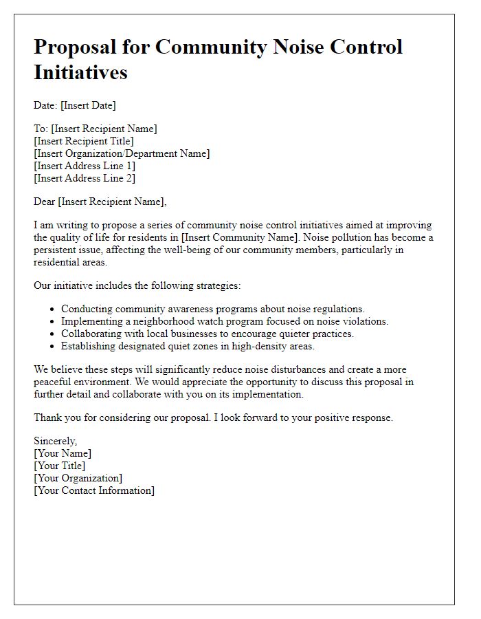 Letter template of proposal for community noise control initiatives.