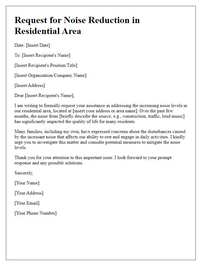 Letter template of request for noise reduction in residential areas.