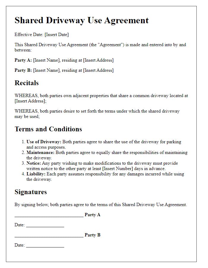 Letter template of shared driveway use agreement