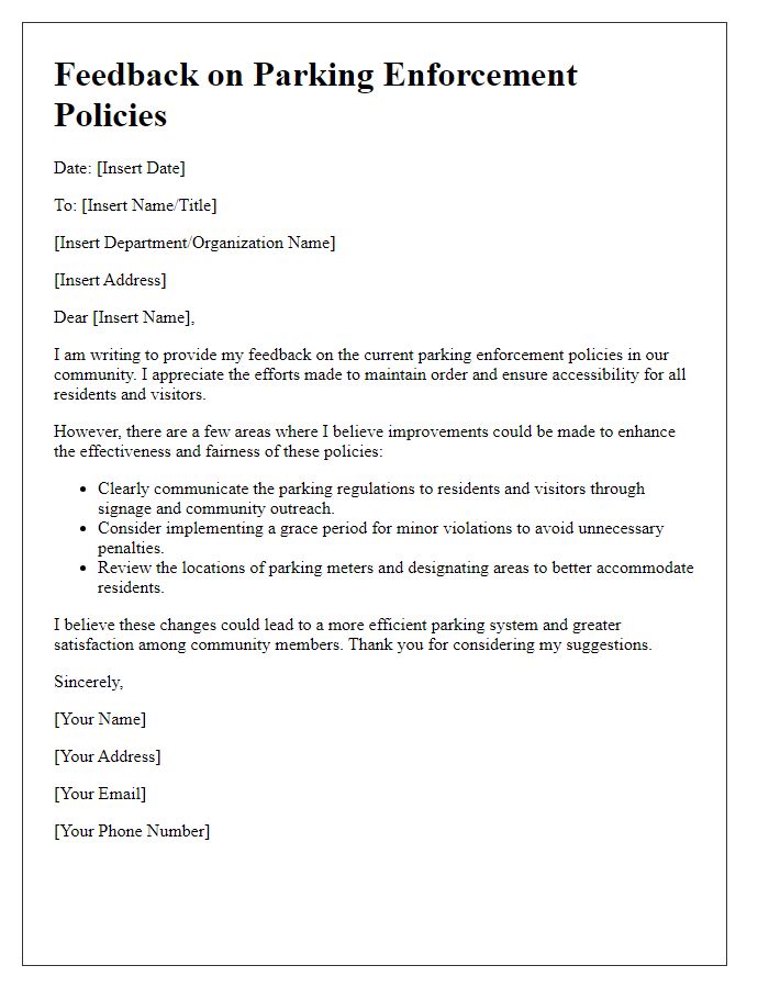 Letter template of feedback on parking enforcement policies