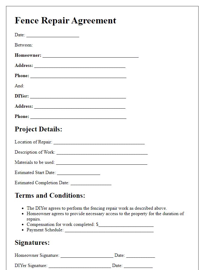 Letter template of fence repair agreement for DIY projects