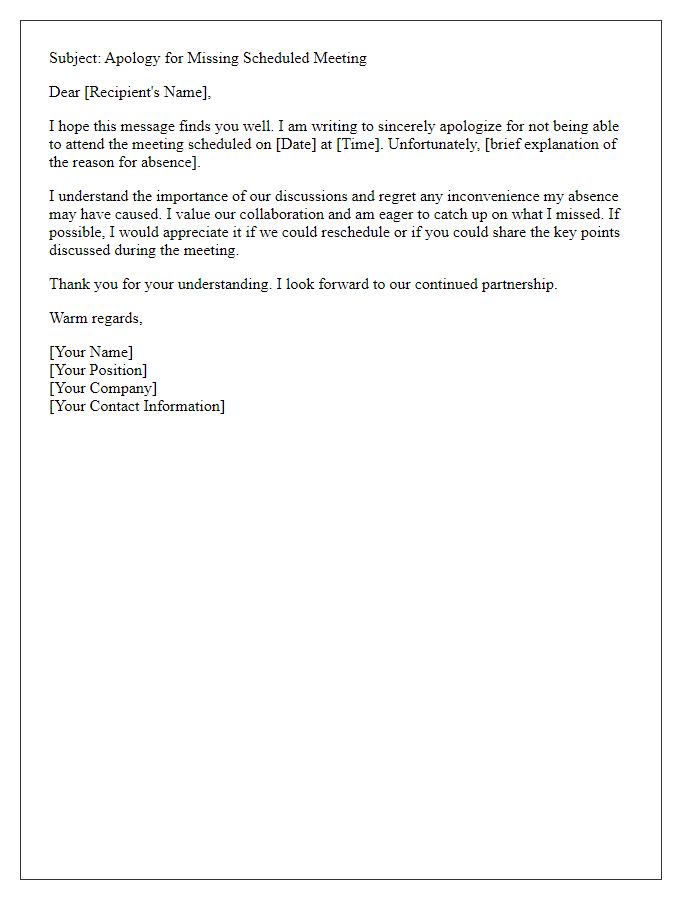 Letter template of regret for not attending a scheduled meeting.