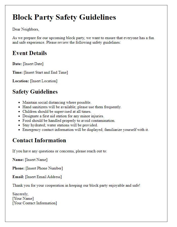 Letter template of safety guidelines for block party organization