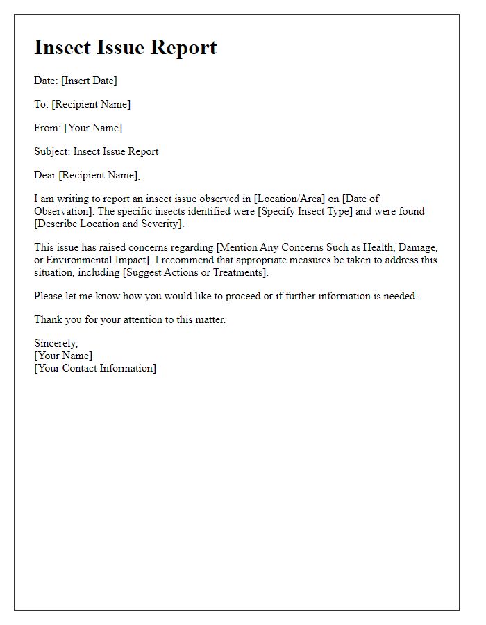 Letter template of insect issue report