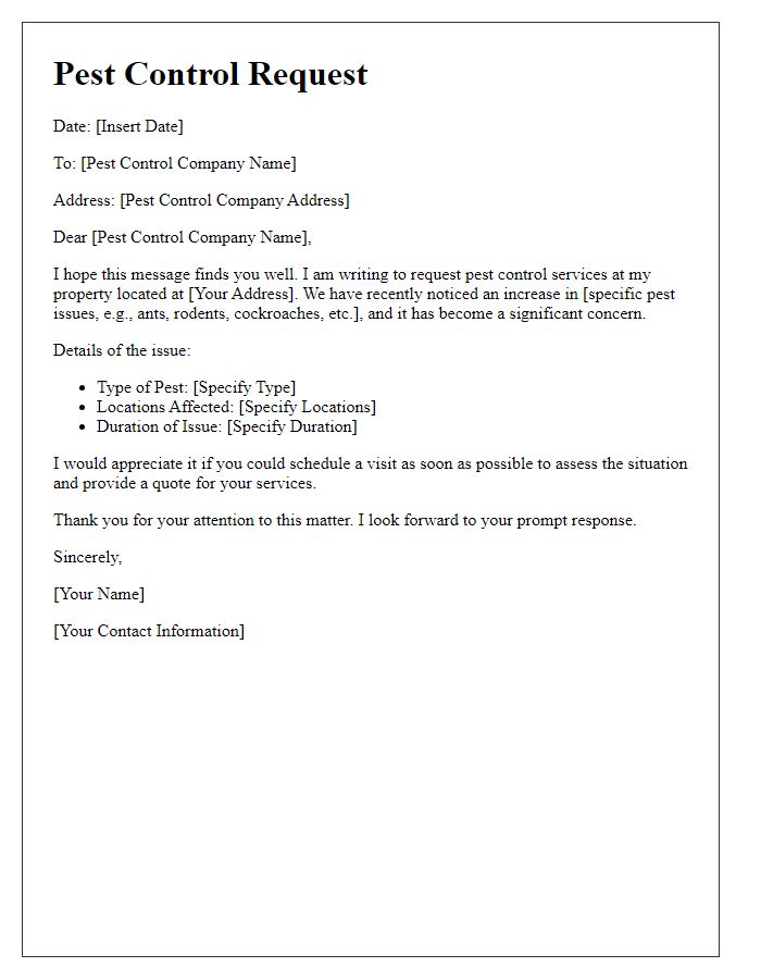 Letter template of pest control request