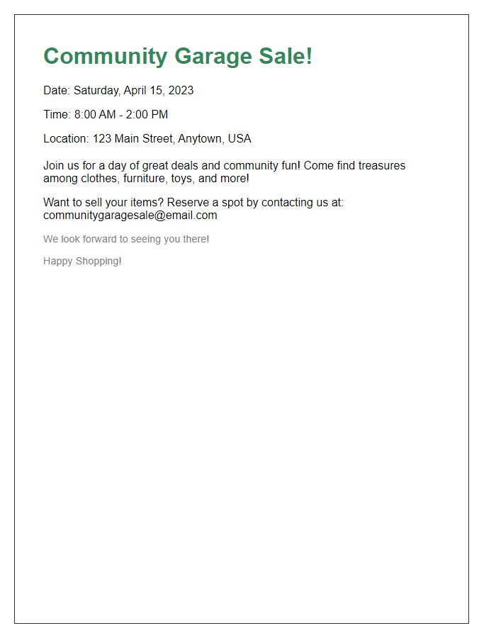 Letter template of community garage sale flyer